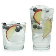 Libbey Hoops Tumbler and Rock Glass Set, Two Sized Nostalgic Retro Glass Cups Set, Dishwasher Safe Glasses Drinking Set of 16 for Any Occasion