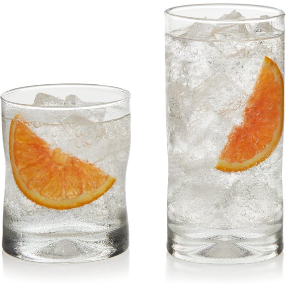 Libbey Impressions 16-Piece Tumbler and Rocks Clear Drinking Glasses, 8 16.7oz & 12oz Double Old-Fashioned Glass Cups Set