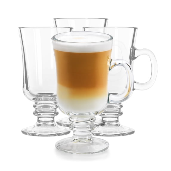 Libbey Irish Coffee Glasses, Elegant Raised Rim Latte Mugs, Dishwasher Safe Glass Irish Coffee Mugs Set of 4 for Milkshakes, Smoothies and More