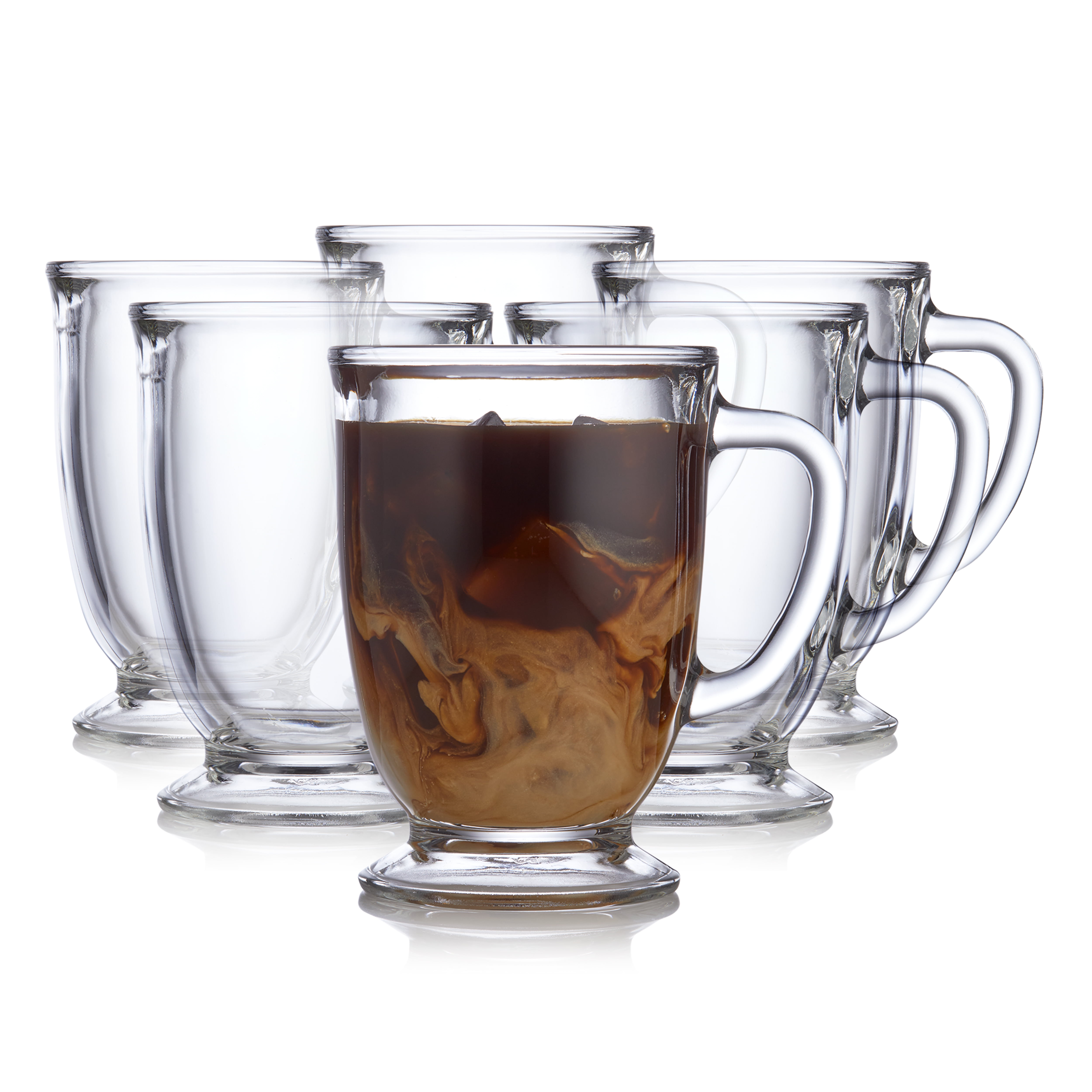 Libbey Kona Clear Glass Coffee Mugs, 16-ounce, Set of 6