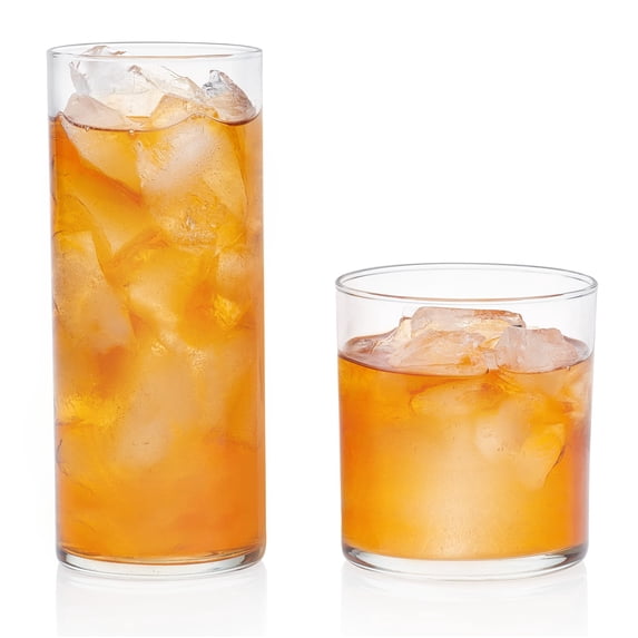 Libbey Miles Tumbler and Rocks Bar Drinkware Glasses Set, Clear All-Purpose 16 Piece Glassware Set, Sleek Glass Drinking Cups for Everyday Use