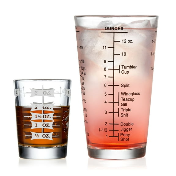 Libbey Mixology 2-Piece Measuring Glass Set, 16 oz, 4 oz Bartender Mixing Glass with Measurement Lines, Drink Measurer for Cocktails, Beer, and More