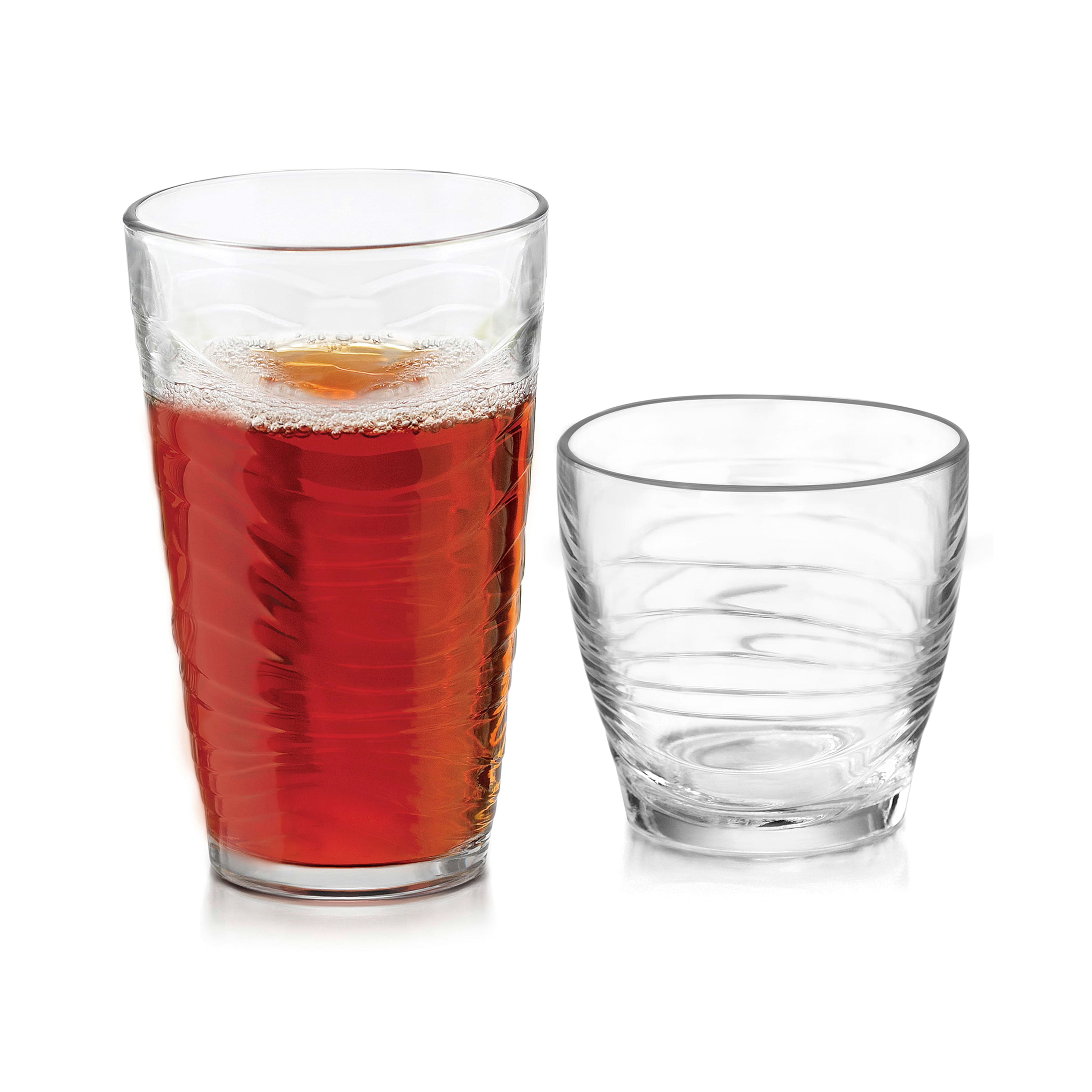 Libbey Orbita Rocks and Tumbler Drinking Glasses Set of 16, Durable Glass Cups Set with Wave Pattern, Glassware Drinking Glasses for Any Occasion