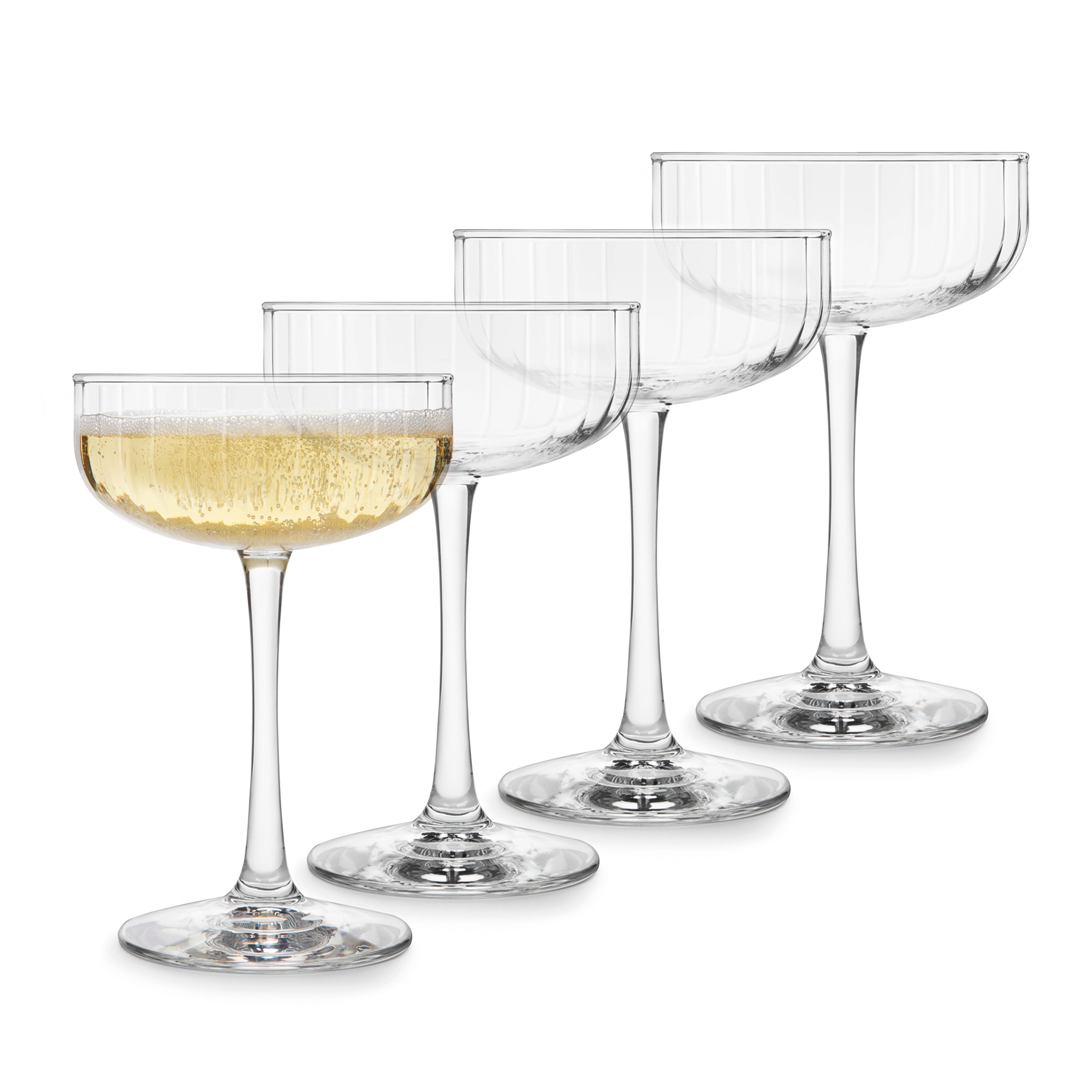 Libbey Paneled Glassware, 8.5 Oz Ribbed Cocktail Coupe Glasses Set of 4 ...