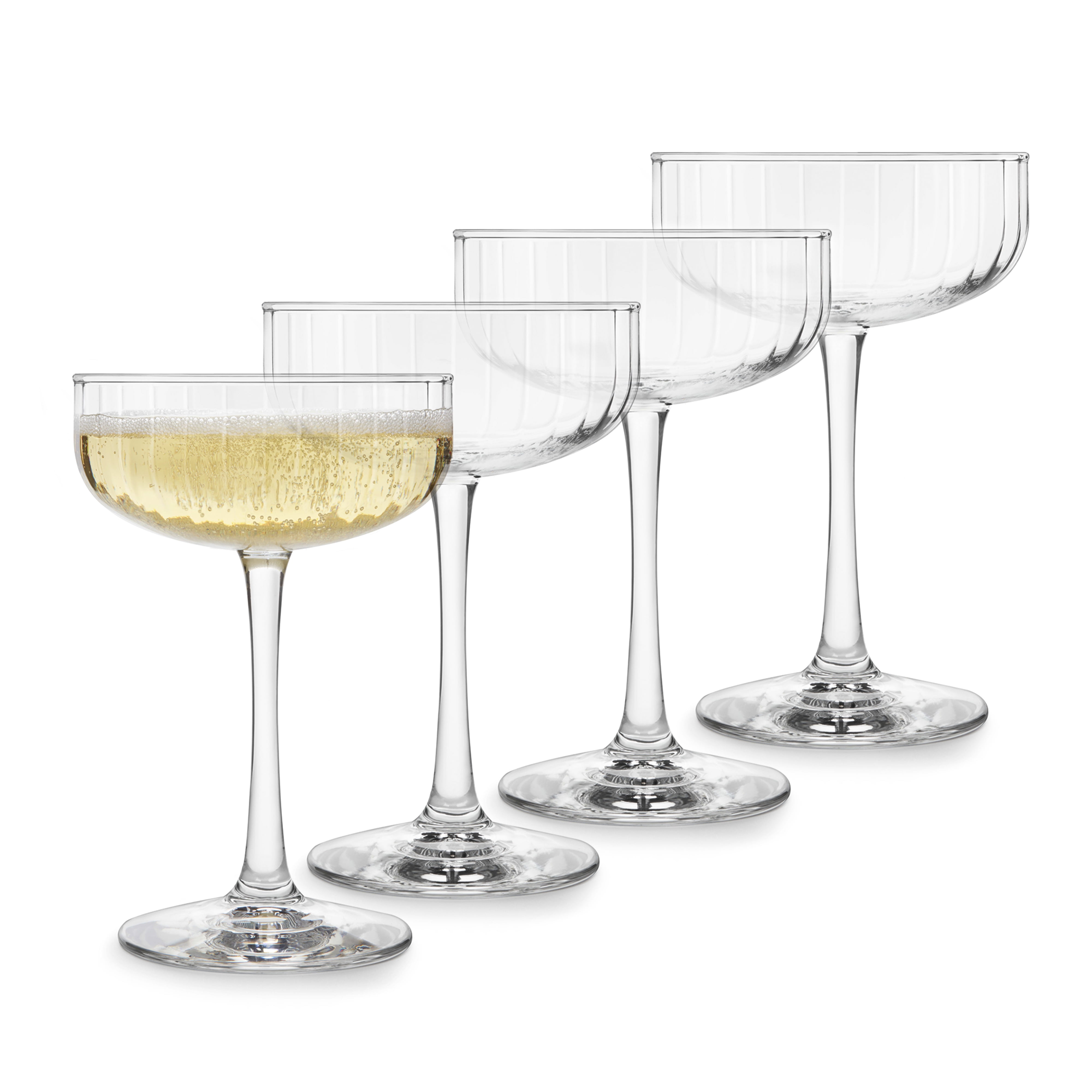 Libbey Paneled Clear Glass Coupe Cocktail Glasses, Set of 4