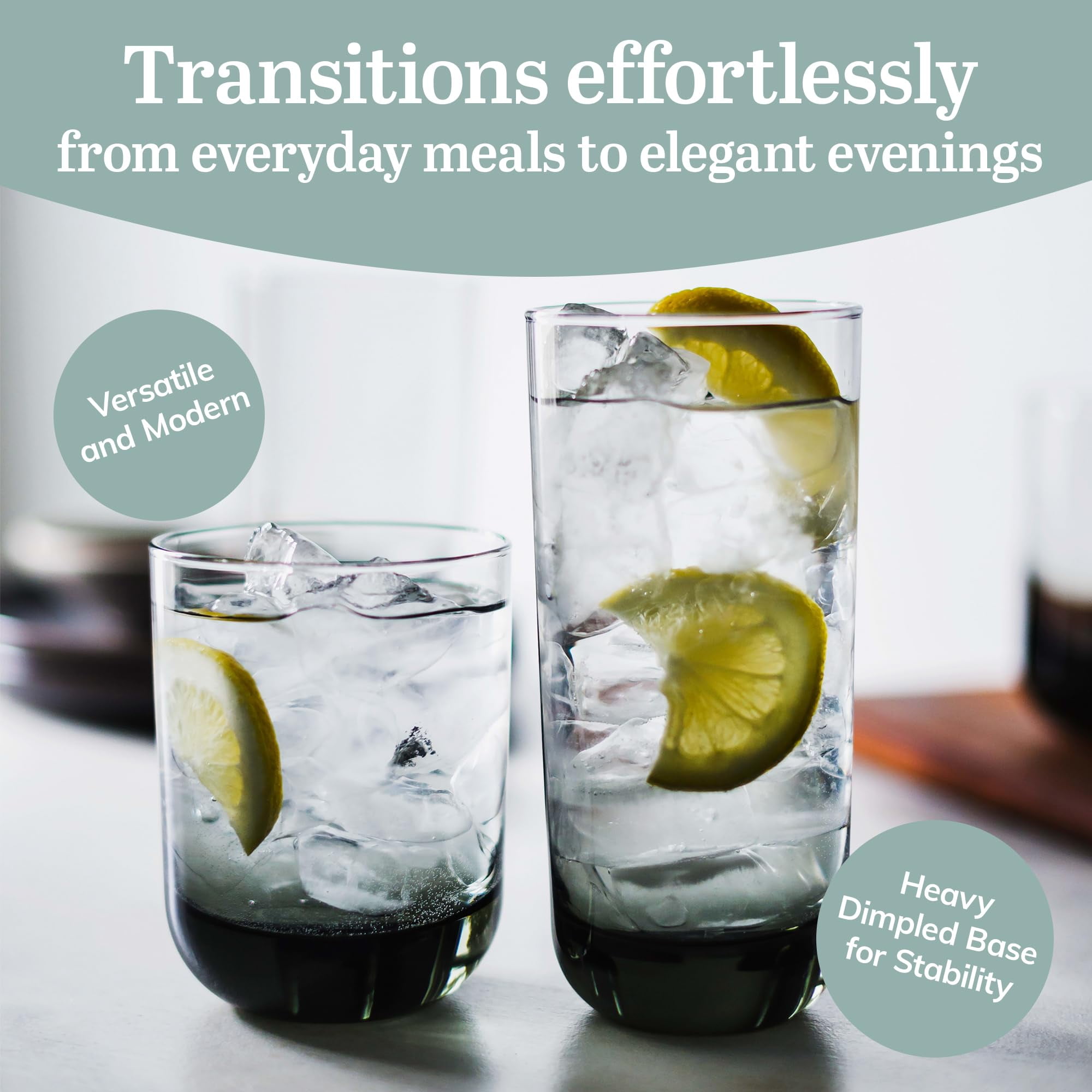 Libbey Polaris Tumbler and Rocks Glass Set, Smoke Hue Drinkware Glasses