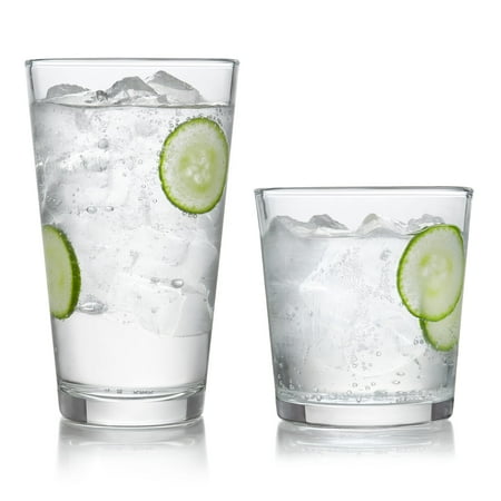 Libbey Preston Tumbler and Rocks Glass Cups Set, All Purpose Everyday Drinking Glasses Set of 16, Glassware Drinking Glasses for Birthdays, Dinners (missing 1)