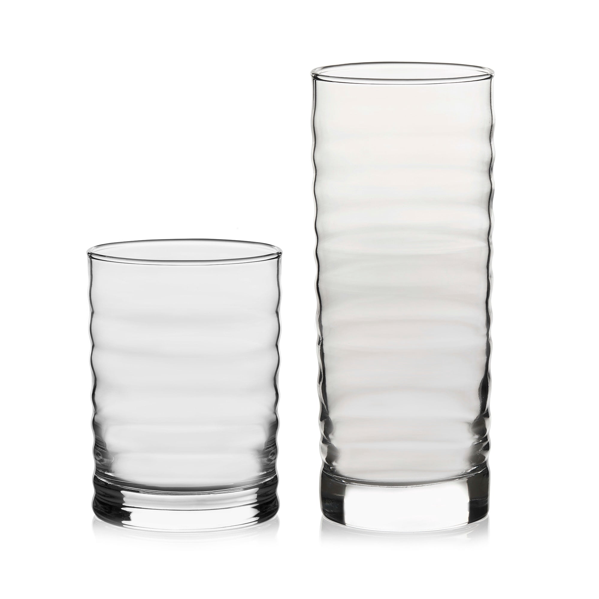 Libbey Pueblo Tumbler and Rocks Glass Set, Wavy and Groovy Drinking Glasses Set, Dishwasher Safe Glasses Drinking Set of 16 for Everyday Family Meals