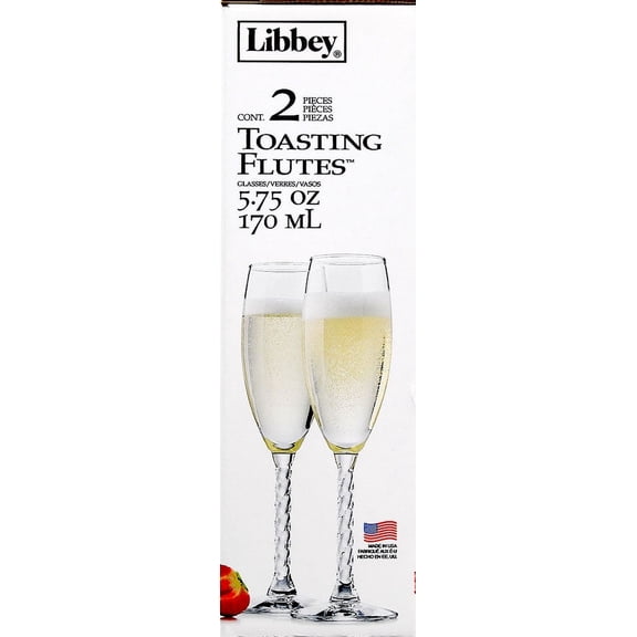 Libbey Revolution Flute Glasses 6 Oz, 2 Piece Set, Spiral Stem