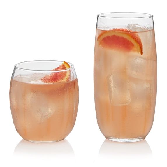 Libbey Samba Tumbler and Rocks Glasses Set of 16, All Purpose Everyday Drinking Glasses Set, Dishwasher Safe Kitchen Glassware Set for Holidays Events