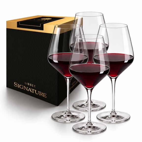 Libbey Signature Greenwich Wine Glass Gift Set, 24 Oz Angular Red Wine Glasses Set of 4 with Pulled Stem, Stemware Glasses for Cocktails, and More