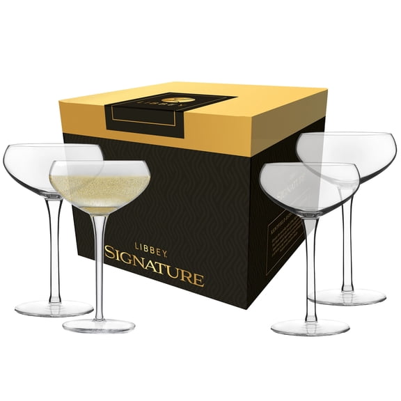 Libbey Signature Kentfield Coupe Cocktail Glasses, 9-Ounce, Set of 4, Made in USA, Dishwasher Safe, Elegant Stemmed Glassware, Gift Box
