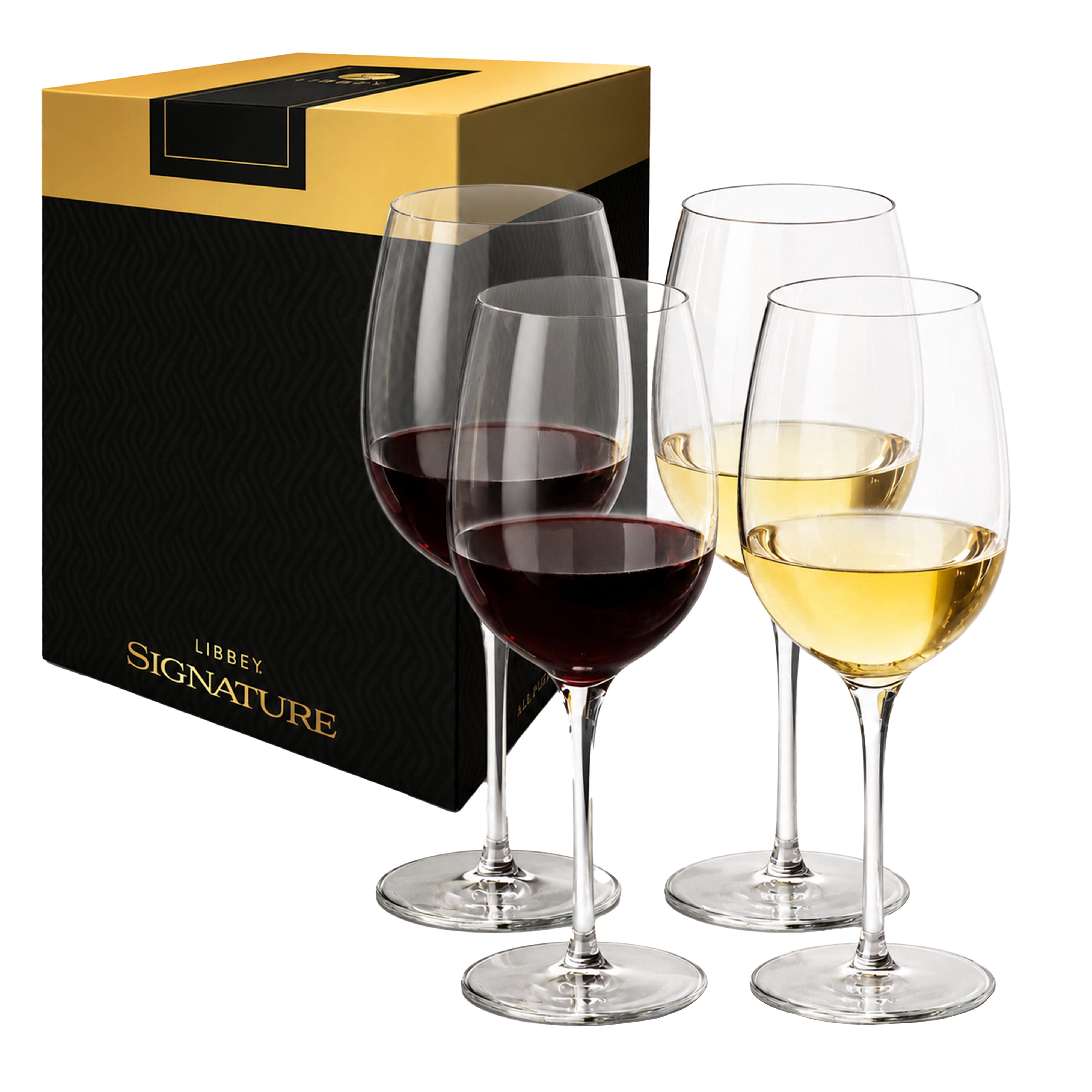 Libbey Signature Kentfield All Purpose Long Stem Wine Glasses Set of 4, White and Red Wine Glasses, Curvature Wine Glass Gift Set for All Occasions