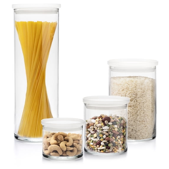 Libbey, Storage Jars, Assorted 4pk, Stackable Glass with Airtight Lids ...