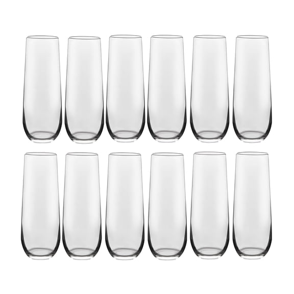 Libbey Stemless Champagne Flutes Glass, Lead-Free Flutes Champagne Glass, Elegant Fluted Glassware, 8.5 Ounce, 12 Pack