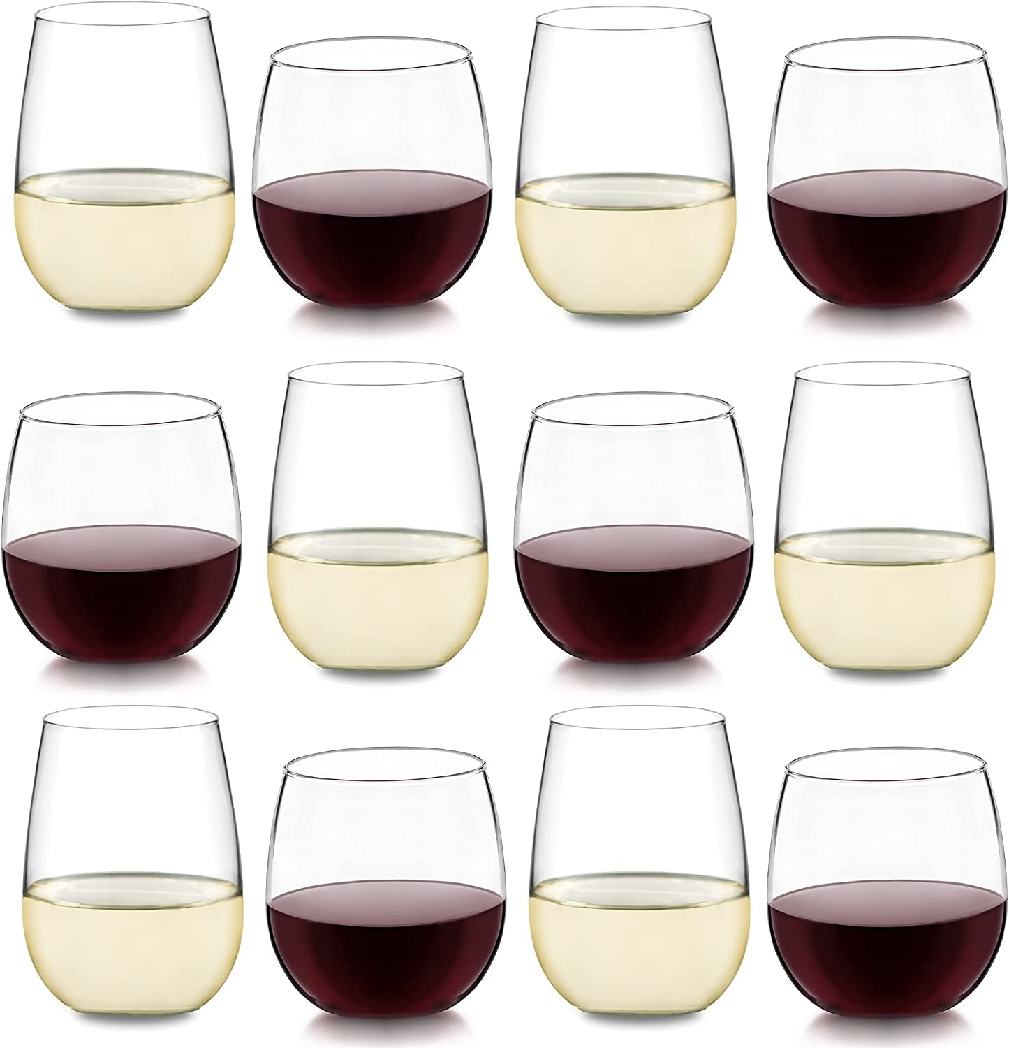 Libbey Clear Stemless 12-Piece Wine Glass Set for Red and White Wines