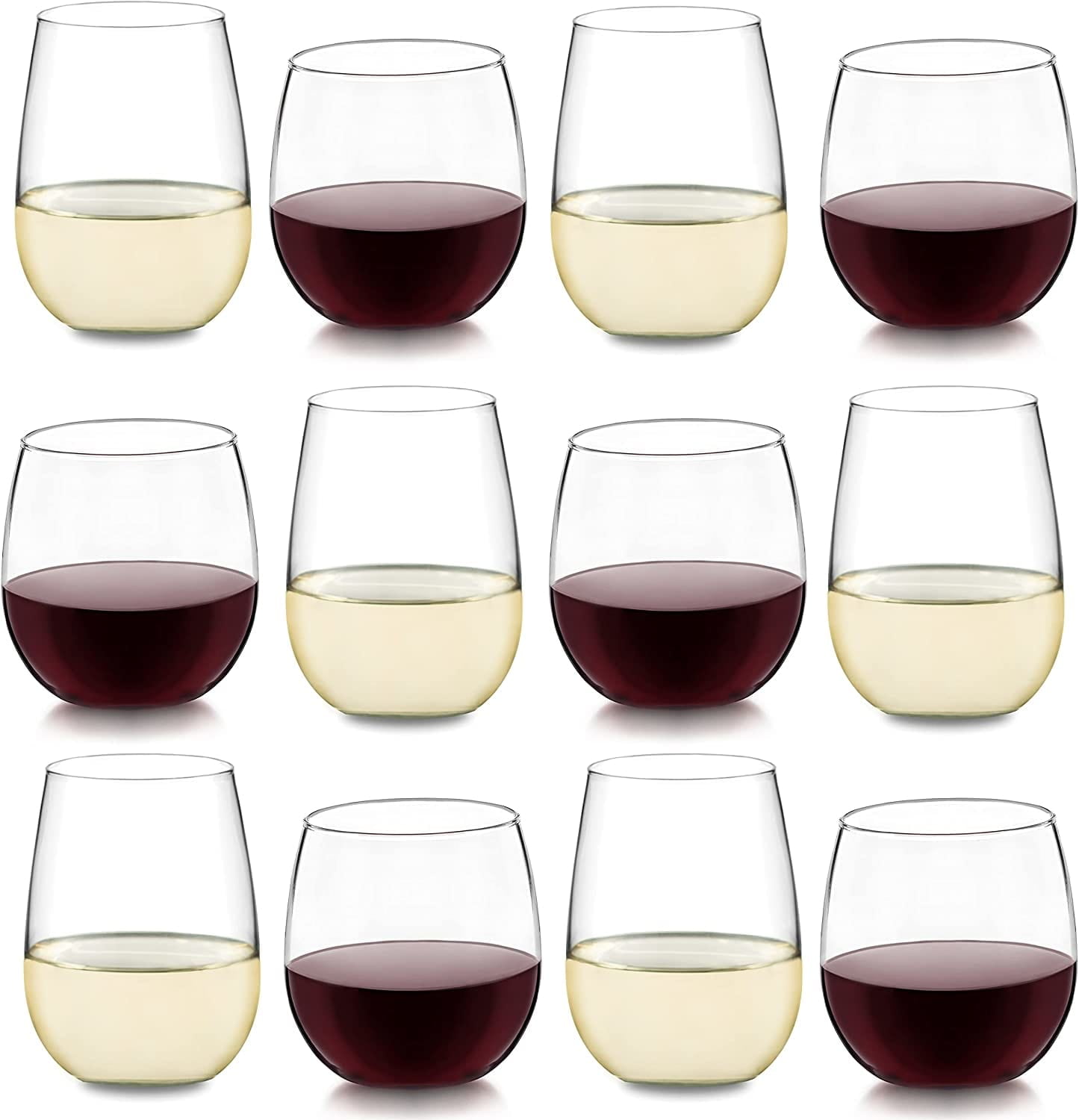 Libbey Stemless Wine Glasses Set of 12, Dishwasher Safe Red and White