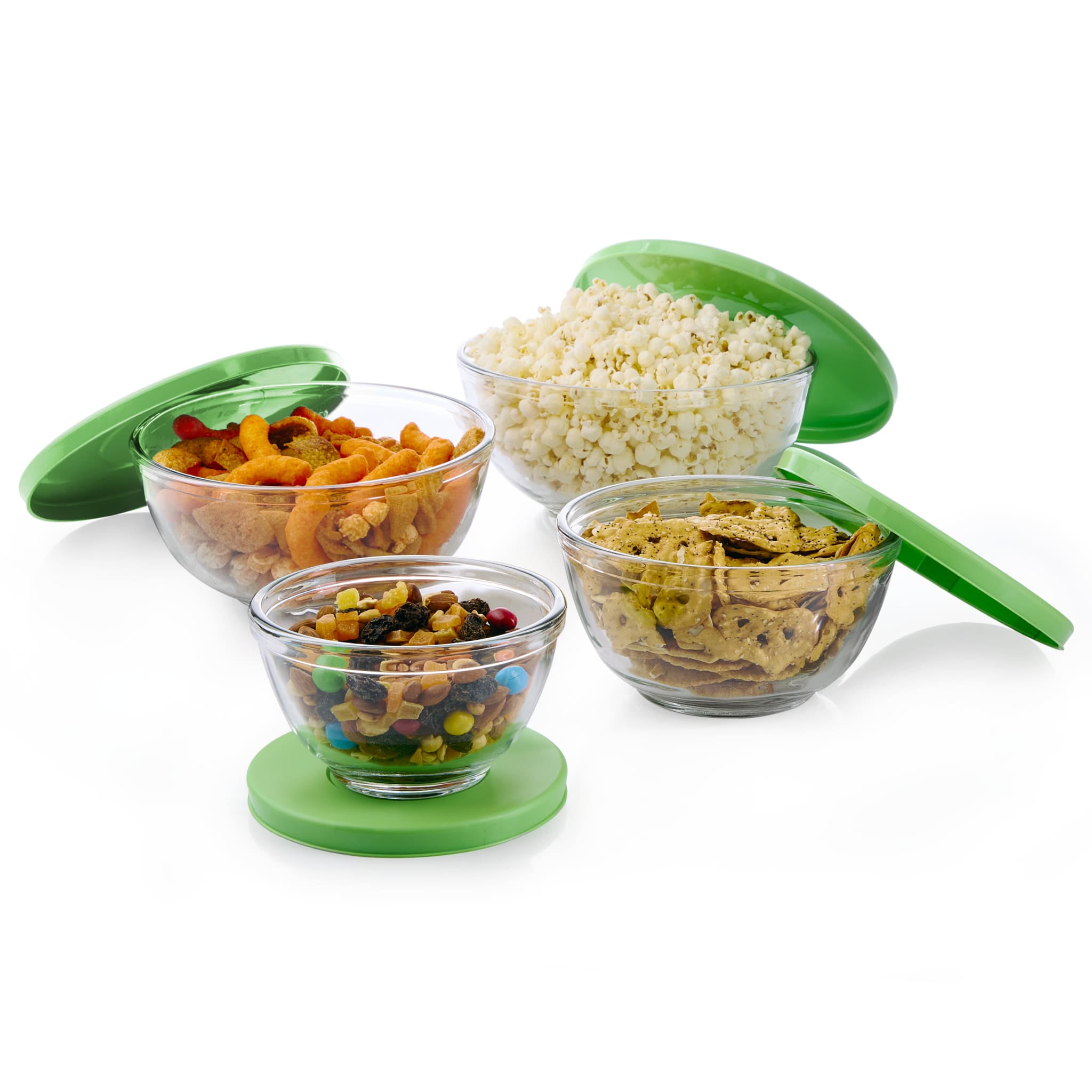 Libbey 4-Piece Clear Glass Mixing Bowl Set with Green Lids