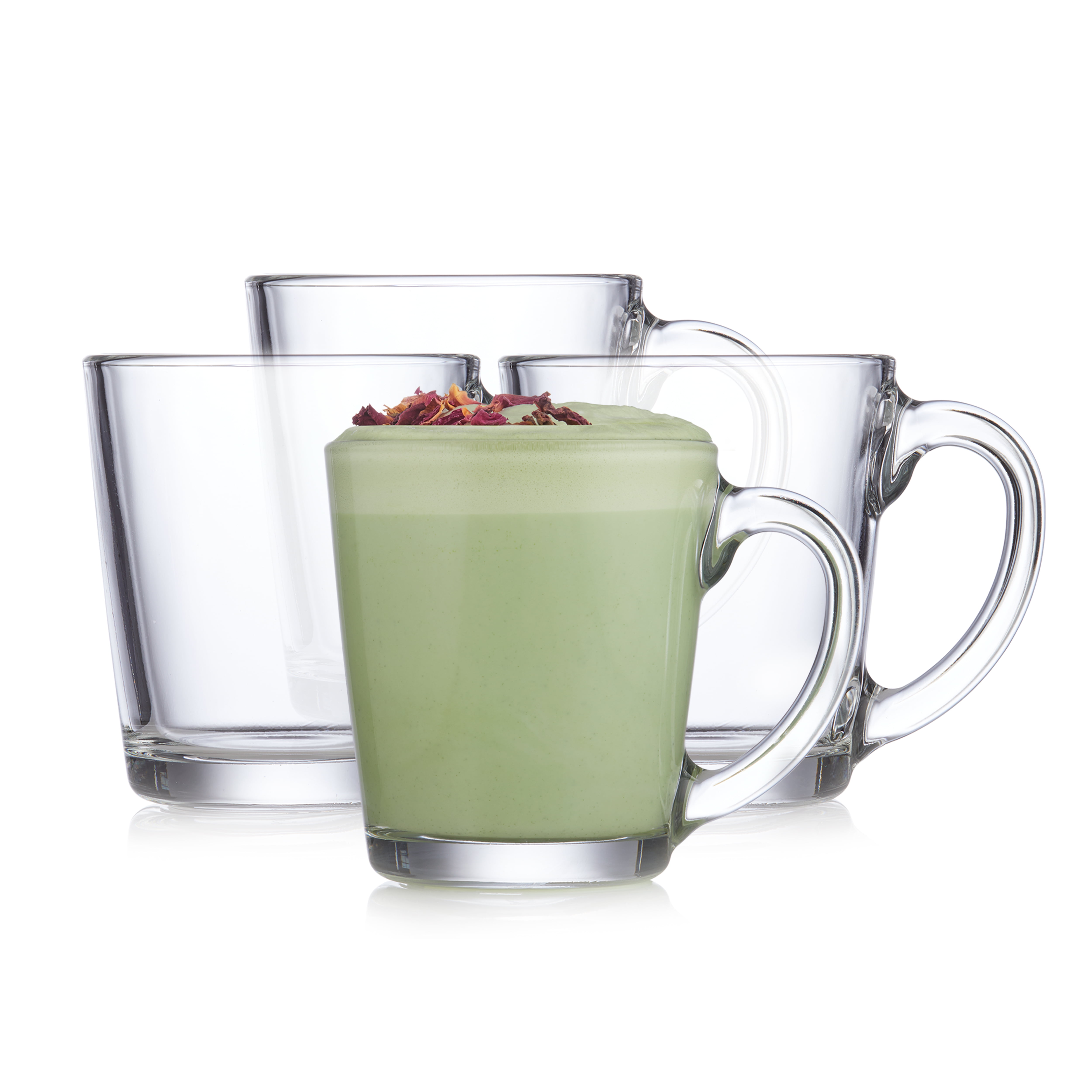 Clear Glass Café Mug Set with Tapered Design, 13.5-Ounce