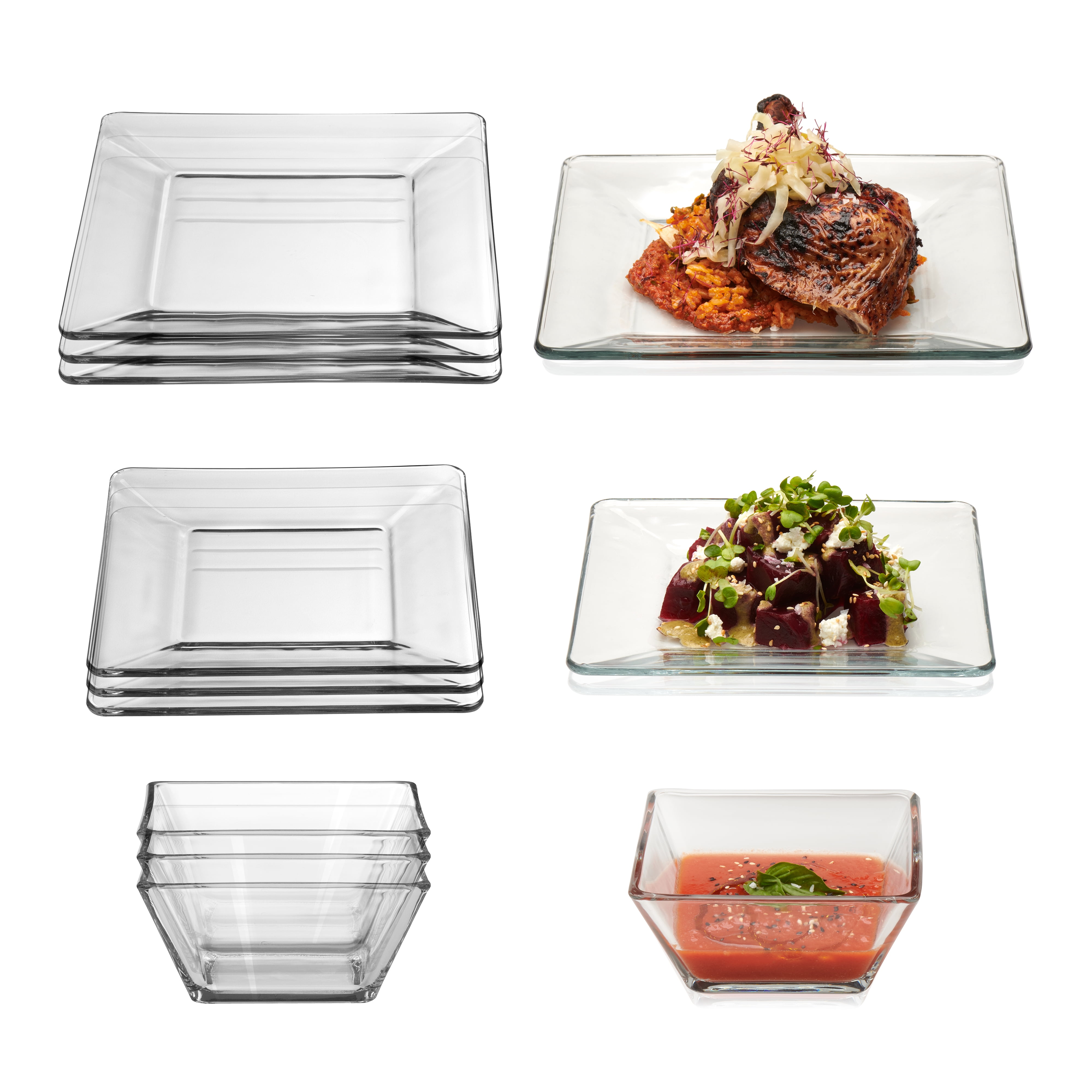 Libbey Tempo Glass Dinnerware Set, Sleek Square Clear Glass Plates and Bowls Set of 12, Dishwasher Safe Glass Dishes Set for Dinners, Weekend Parties - Walmart.com