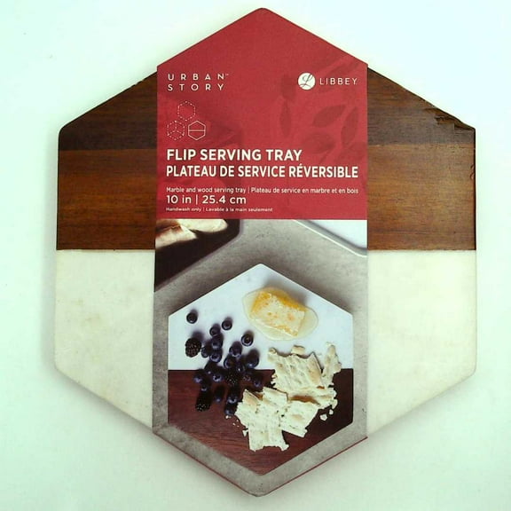 Libbey Urban Story Wood and Marble 10-Inch Hexagon Flip Tray