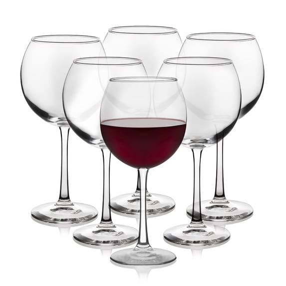 Libbey Vina Glassware Set, Elegant, Balloon-Shaped Red Wine Glasses Set of 6, Long Stem Wine Glasses for Weddings, Birthdays, and Special Occasions