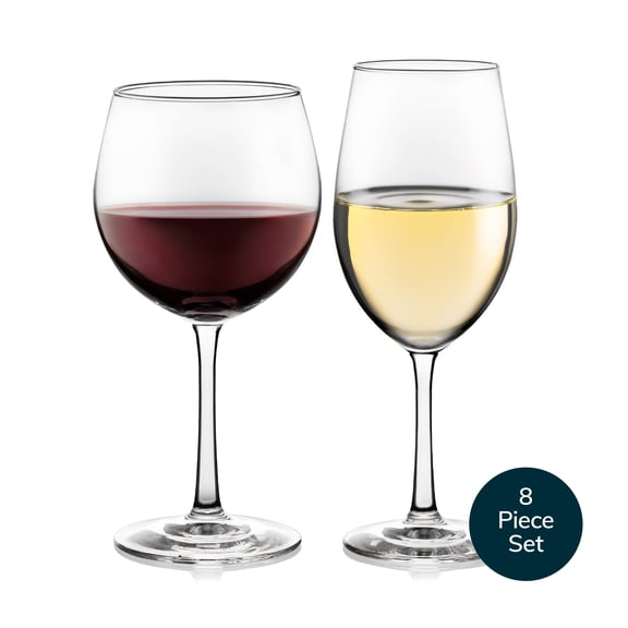 Libbey Vineyard Reserve Wine Glass Set of 8, Clear Wine Glasses for Red and White Wine, Great for Merlot, Bordeaux, Chardonnay, Gifts, Holiday, Birthday Party