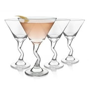 Libbey Z- Stem Martini Glasses Set of 4, Quirky, Twisted Martini Cup Set, Tall Cocktail Glasses Set for Bachelorette, Housewarming, Parties and More