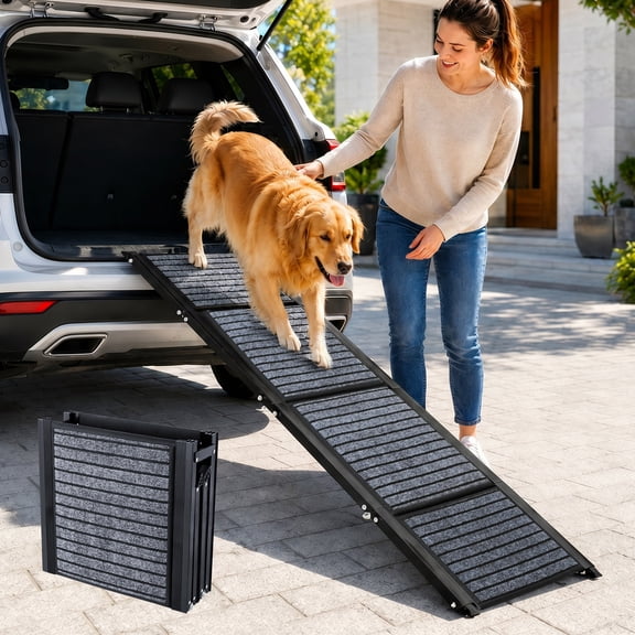 Libbipaw 67" Foldable Dog Ramps Large Dogs, Dog Car Ramp with Non-Slip Rug Surface, Pet Ramp Stairs Portable,Dog Steps for Medium & Large Dogs Up to 220 LBS Get Into a Car, SUV & Truck