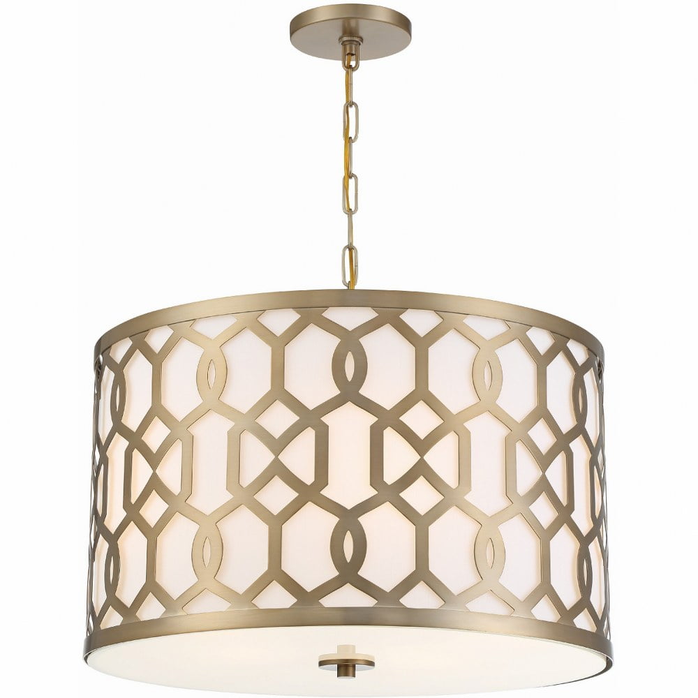 Aged Brass Elegance 5-Light Chandelier with White Silk Shade