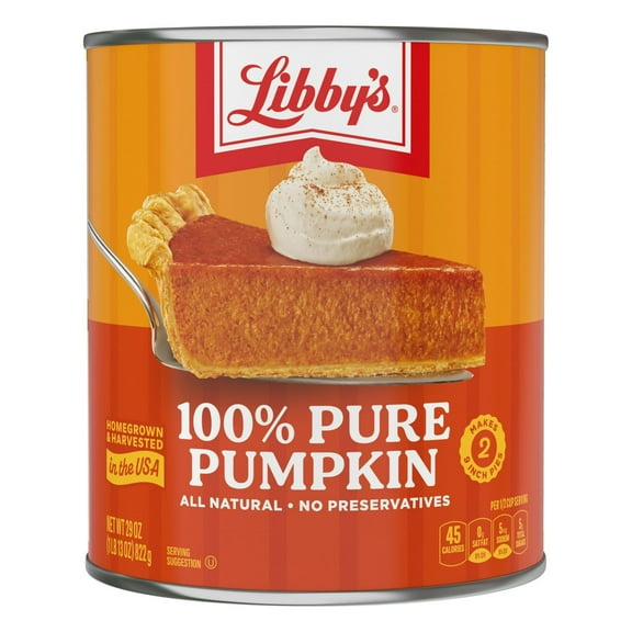 Libby's 100% Pure Pumpkin, All Natural Gluten Free Canned Pumpkin Puree Filling for Baking Pumpkin Pie Dessert, 29 oz Can, pack of 1