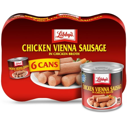 Libby's Chicken Vienna Sausage in Chicken Broth, 10g Protein Per Serving, Canned Sausage, 4.6 oz. Can (6 count)