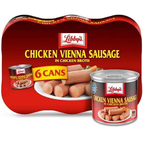Libby's Chicken Vienna Sausage in Chicken Broth, 10g Protein Per Serving, Canned Sausage, 4.6 oz. Can (6 count)
