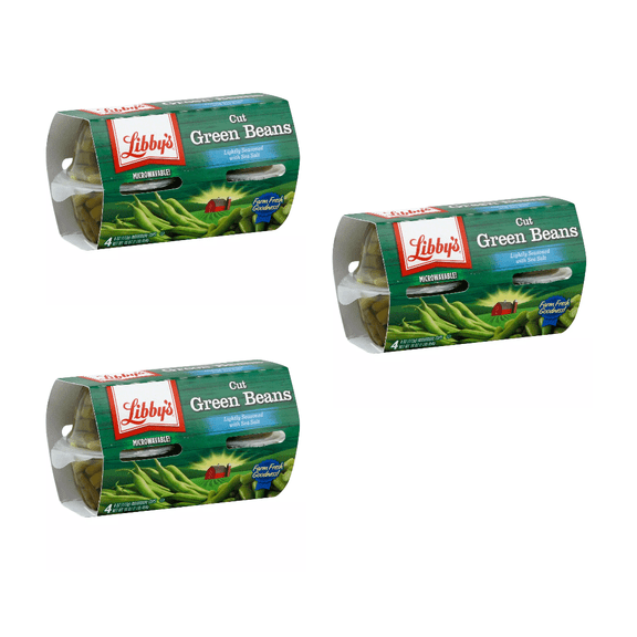 Libby's Cut Green Beans Cups, 4 oz Pack of 3, Green Beans Cups, Healthy Snack, Single-Serve Vegetables, Convenient and Ready-to-Eat, Easy Meal Addition, Nutritious