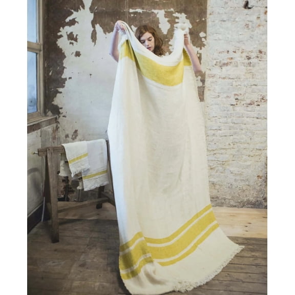 Libeco Belgian Linen Throw Towel - Mustard Stripe Libeco Belgian Linen Throw Towel - Mustard Stripe