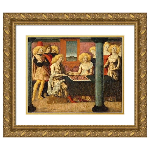 Liberale da Verona 14x12 Gold Ornate Wood Frame and Double Matted Museum Art Print Titled - The Chess Players (ca. 1475)
