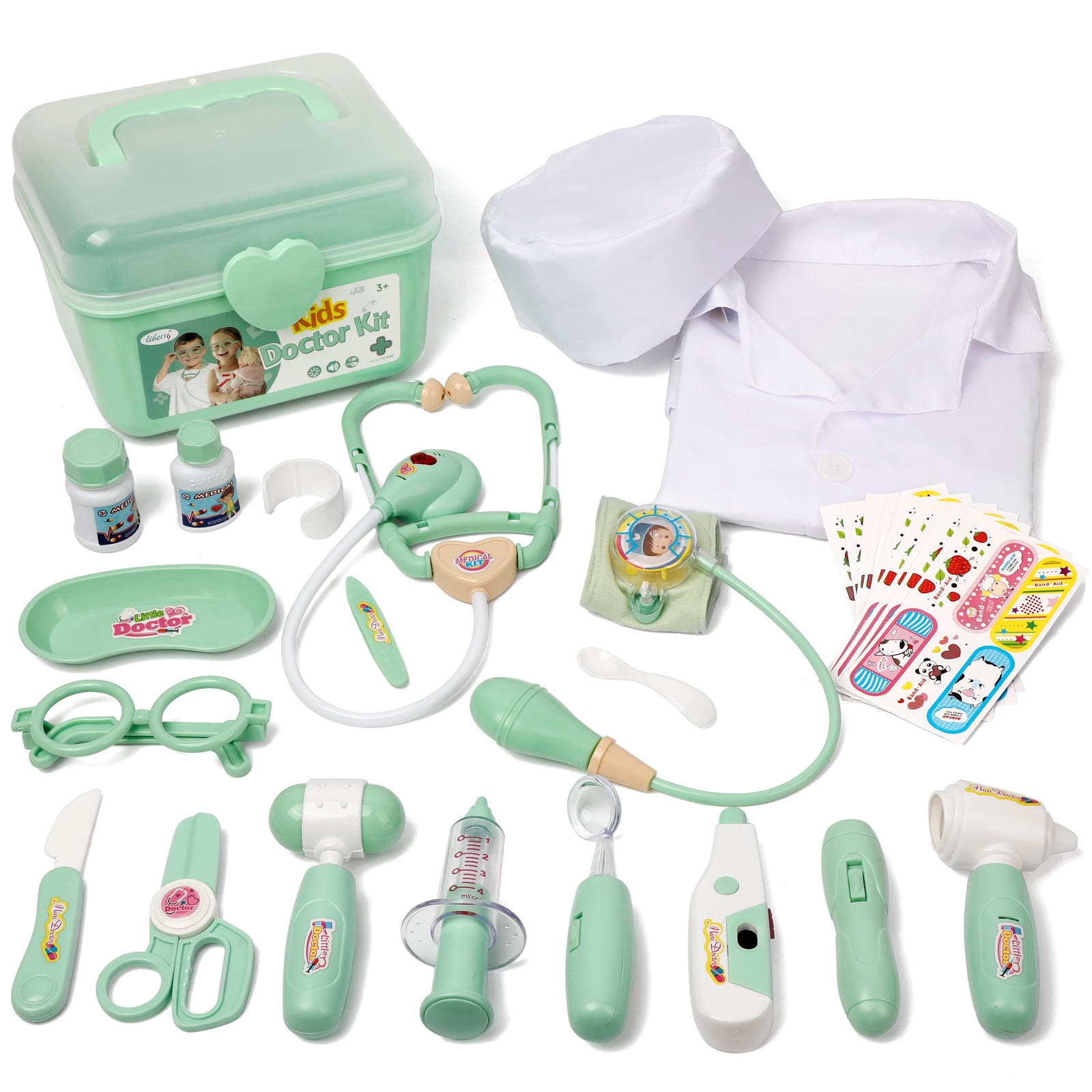 Liberry 30pcs Kid Doctor Kit with Toy Stethoscope & Costume, Green