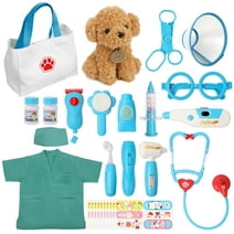 Liberry Doctor Kit for Toddlers 3 4 5 6 Years Old, 28 Pcs Kids Doctor Playset with Dog Toy, Stethoscope and Dress Up Costume, Pretend Play Medical Gift for Boys Girls (Blue)