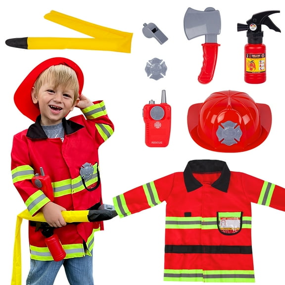 Liberry Fireman Dress up Set, Red Firefighter Costume for Kids 3 4 5, 9Pcs