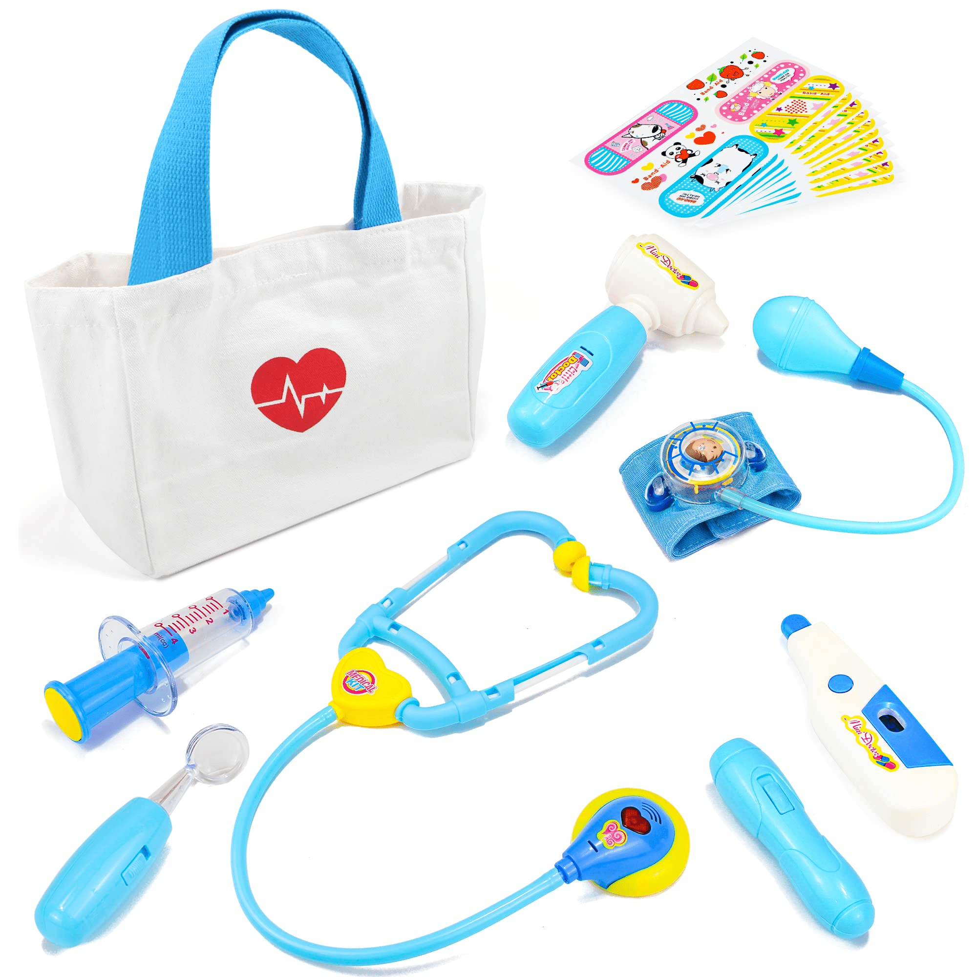  Doctor Playset Medical Kit Contains Children's Injections,  Lighted Play Stethoscope for Kids, Dentist kit for Kids 3-5 Pretend Play(30PCS)  (Blue Doctor kit) : Toys & Games