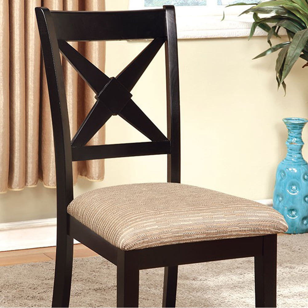 Liberta Transitional Black and Beige Upholstered Cross Back Side Chair