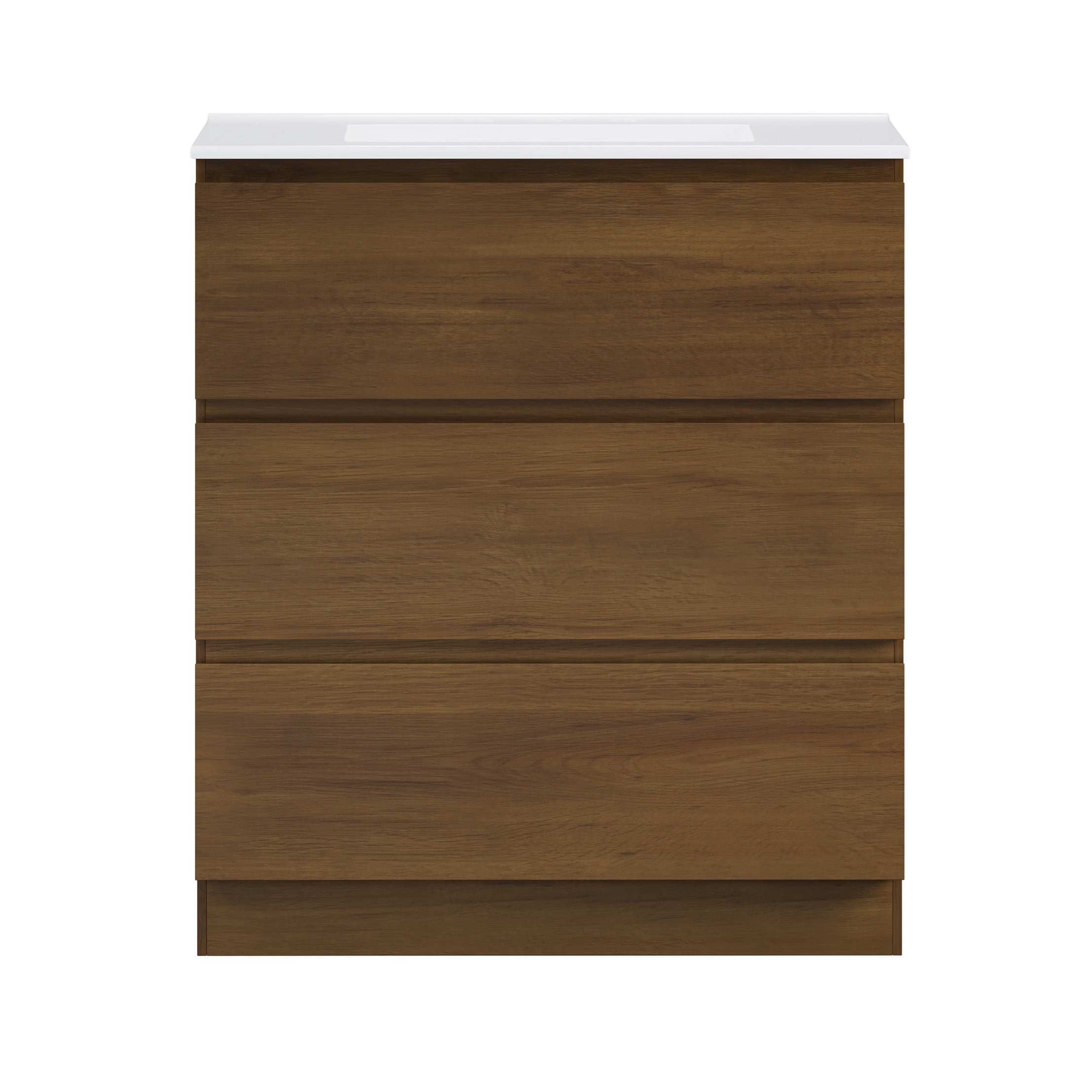 Liberte 30" Freestanding Bathroom Vanity in Brown Oak with 3-Hole Widespread Sink Top