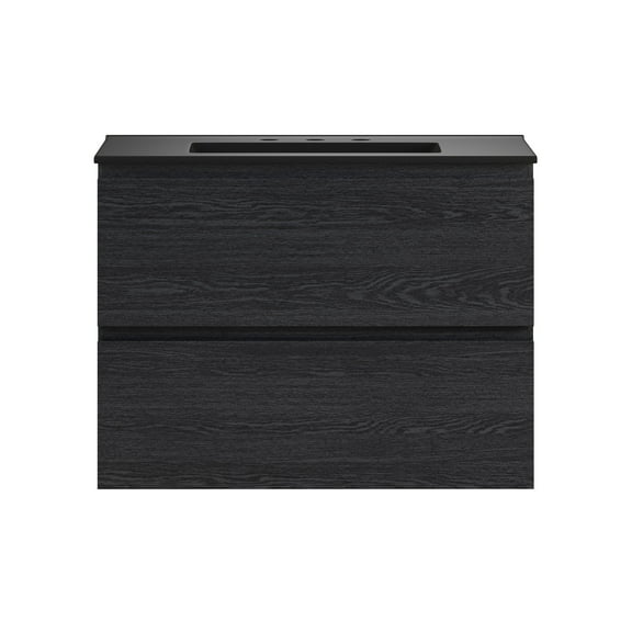 Liberte 30" Wall-Mounted Bathroom Vanity in Black Oak with Black 3-Hole Widespread Sink Top