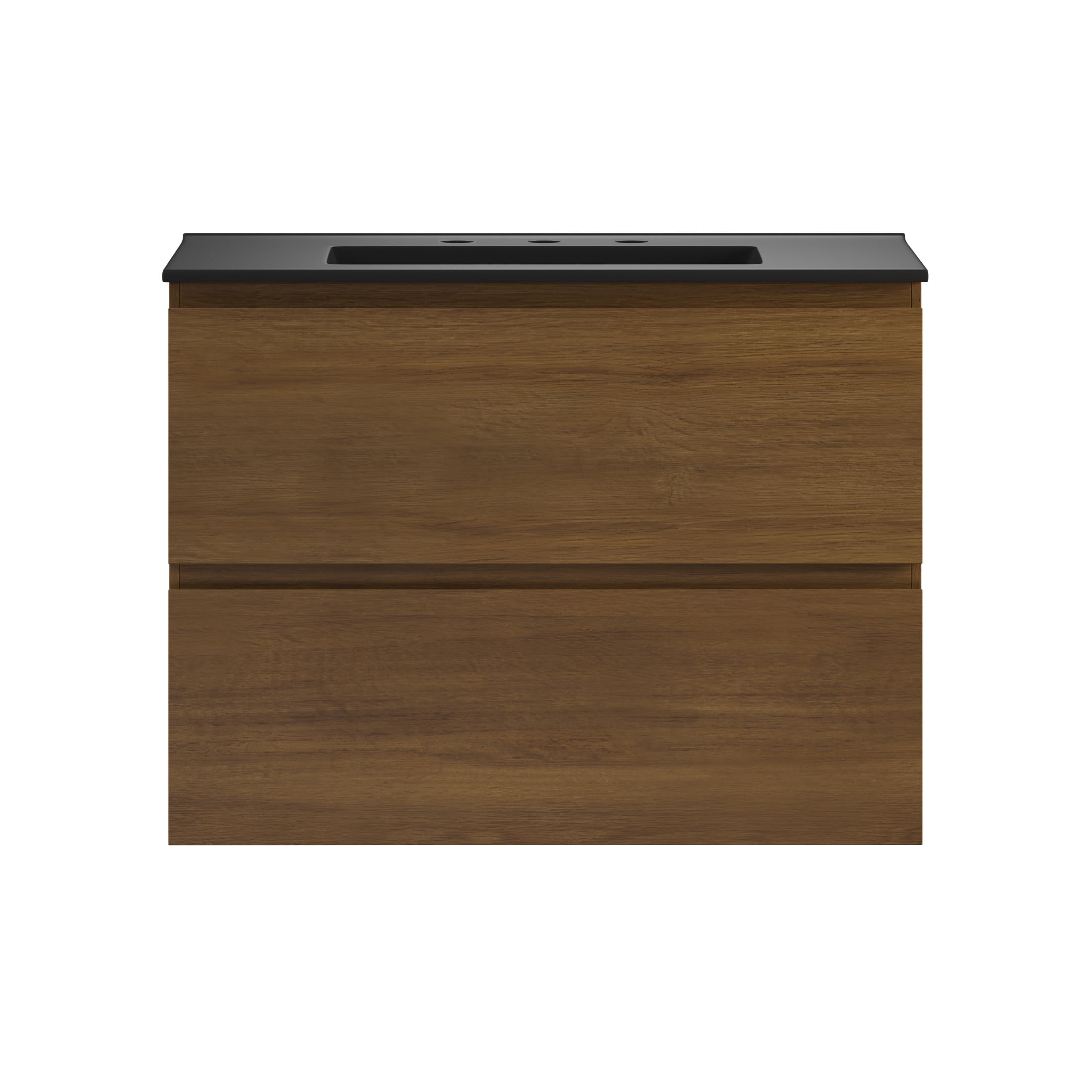 Liberte 30" Wall-Mounted Bathroom Vanity in Brown Oak with Black 3-Hole Widespread Sink Top