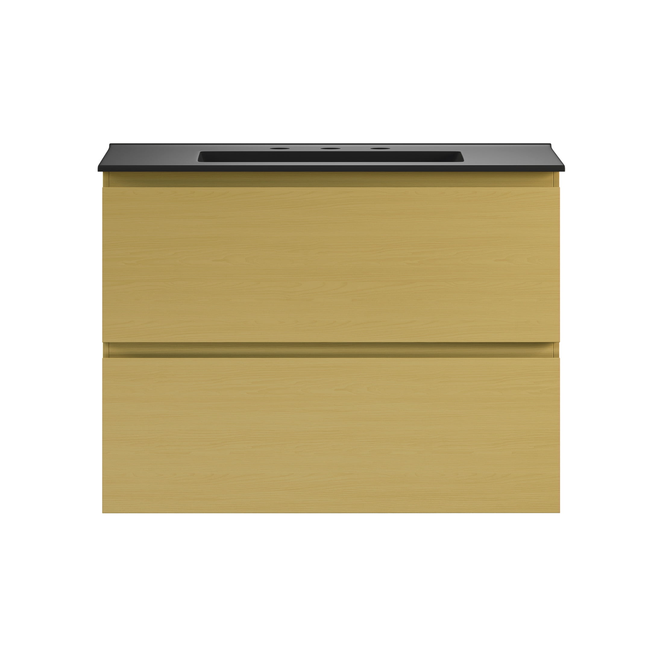 Liberte 30" Wall-Mounted Bathroom Vanity in Natural Oak with Black 3-Hole Widespread Sink Top