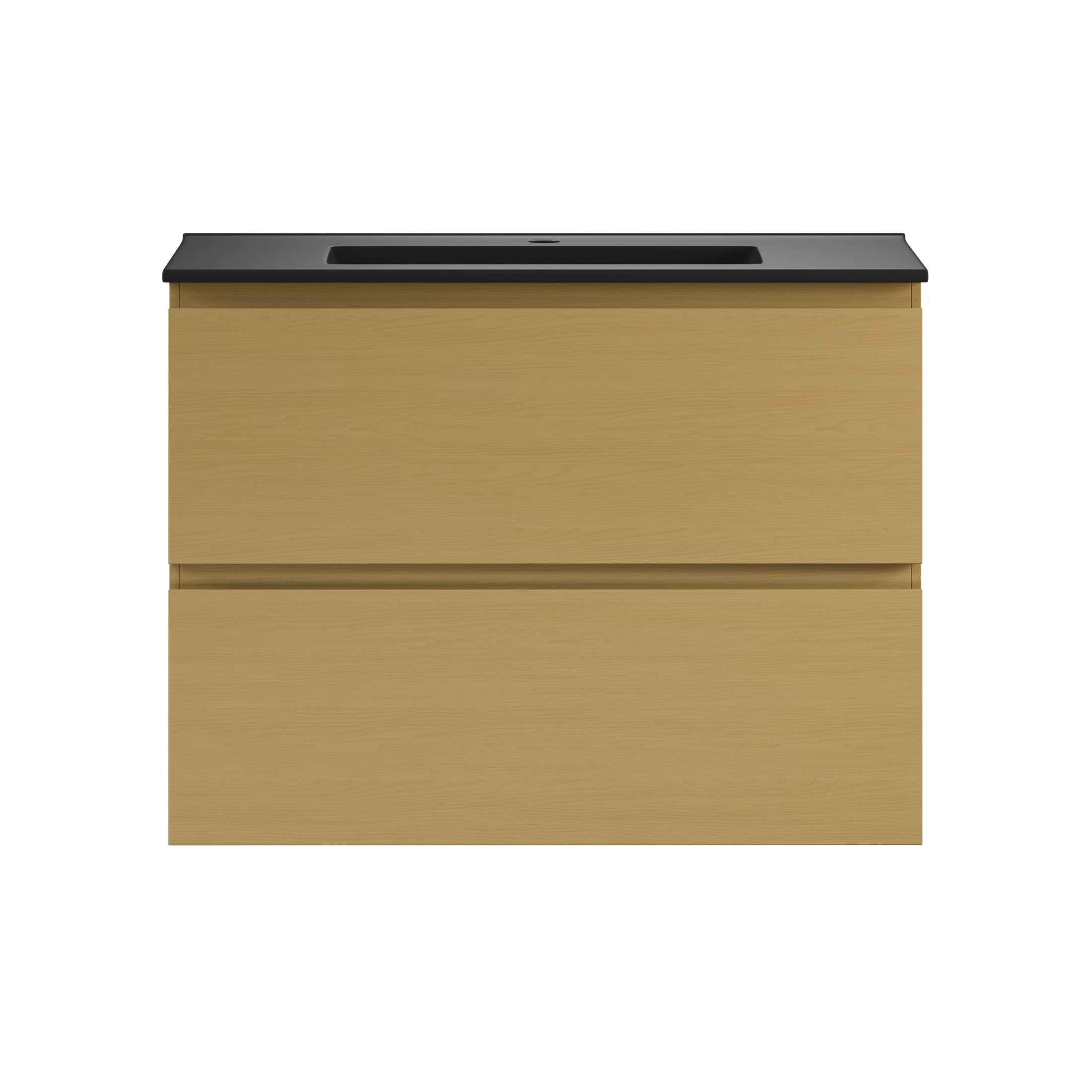 Liberte 30" Wall-Mounted Bathroom Vanity in Natural Oak with Black Sink Top