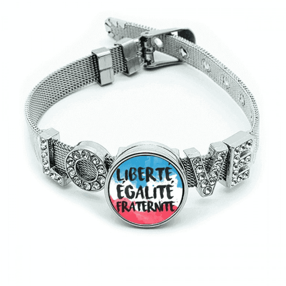 Liberte Egalite Fraternite France Mark Flag Bracelet Wristband Crystal Love Adjustable Bangle