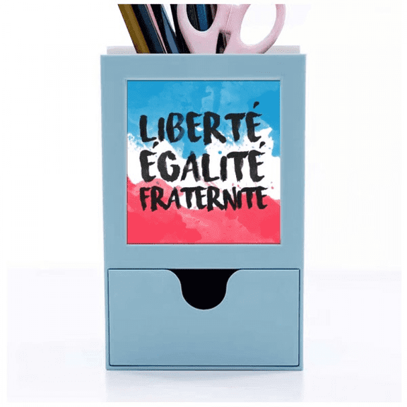 Liberte Egalite Fraternite France Mark Flag Desk Supplies Organizer Pen Holder Card