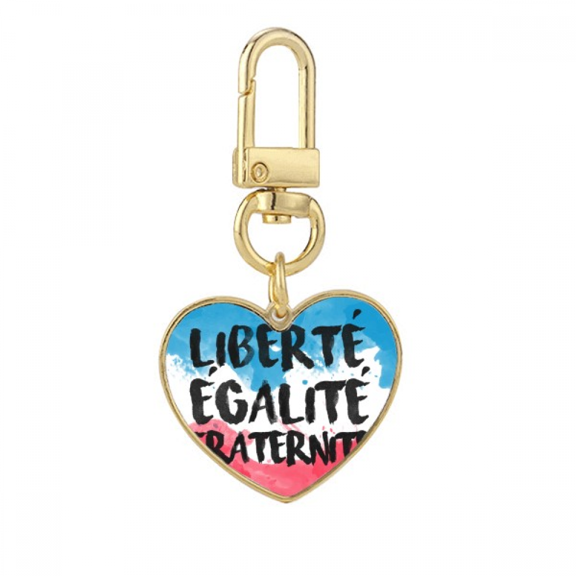 Liberte Egalite Fraternite France Mark Flag Gold Heart Keychain Metal Keyring Holder