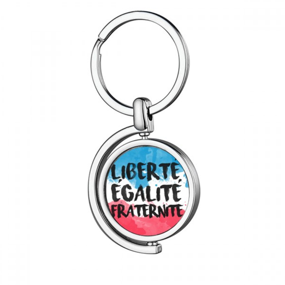 Liberte Egalite Fraternite France Mark Flag Rotating Keychain Metal Keyring Holder